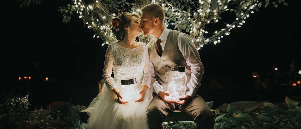 wedding fireflies and a kiss